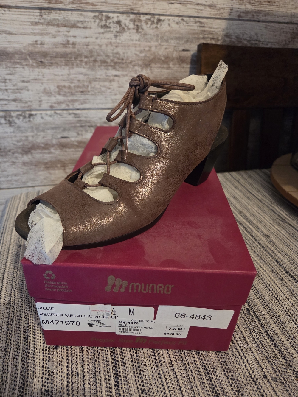 Munro Jillie Metallic Pewter Lace-Up Peep-Toe Heel - Picture 1 of 1